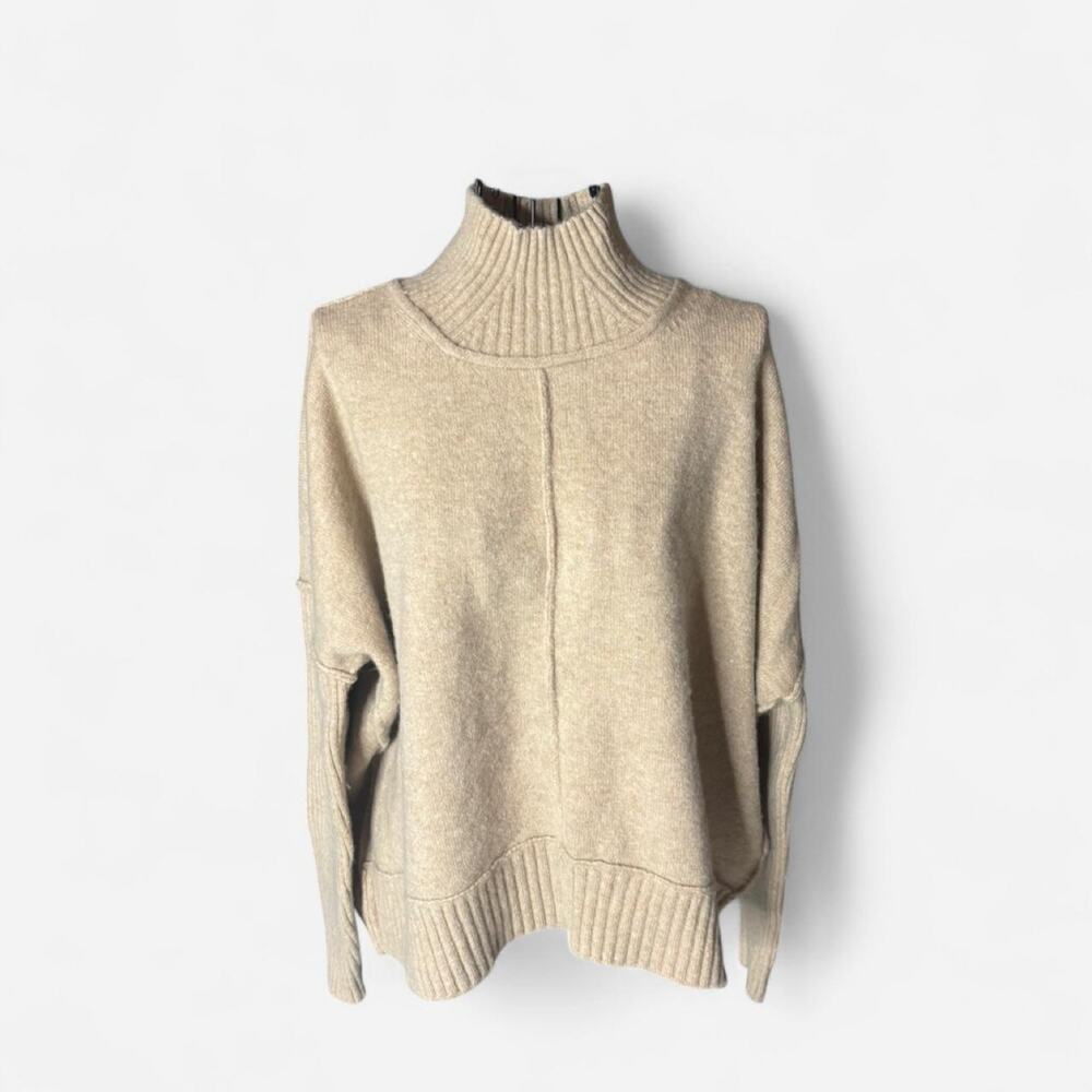 Maeve Anthropologie Oatmeal Mock Neck Exposed Seam Oversized Sweater M
